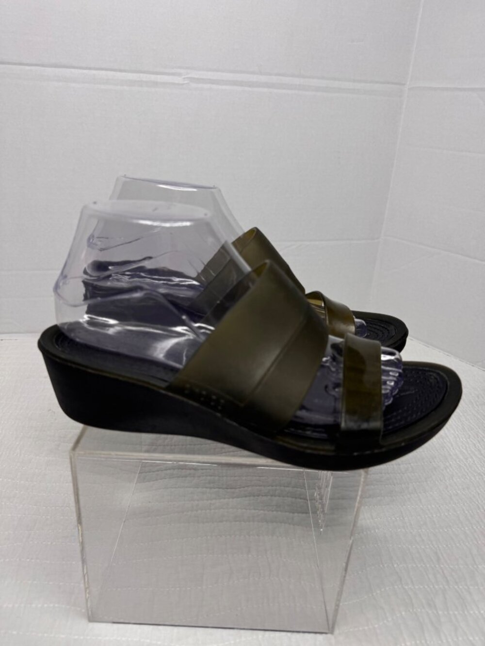 Crocs Mini Wedge Sandals Women 9 Colorblock Grey Strappy Sandals RARE